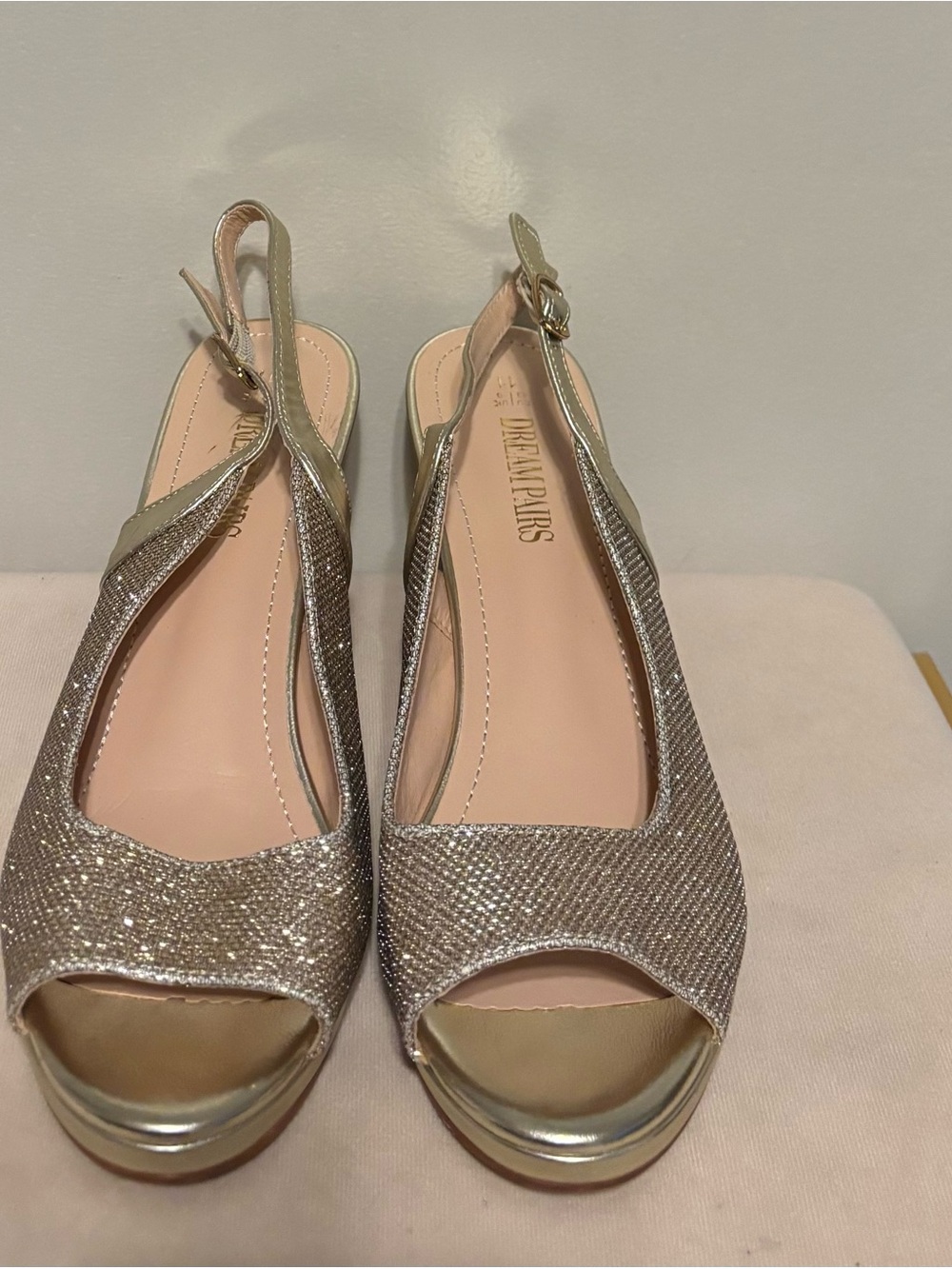 Dream Pairs Women's Shimmery Gold Peep-Toe Slingback Sandals